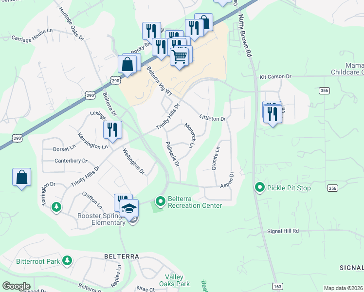 map of restaurants, bars, coffee shops, grocery stores, and more near 136 Eaton Lane in Austin