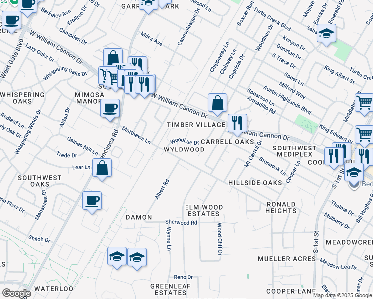 map of restaurants, bars, coffee shops, grocery stores, and more near 7010 Ivory Key Court in Austin