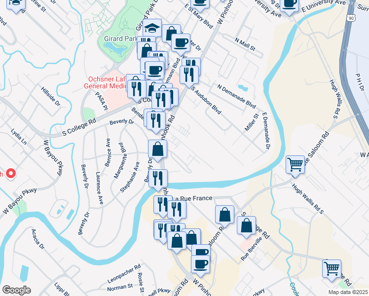 map of restaurants, bars, coffee shops, grocery stores, and more near 124 Jomela Drive in Lafayette