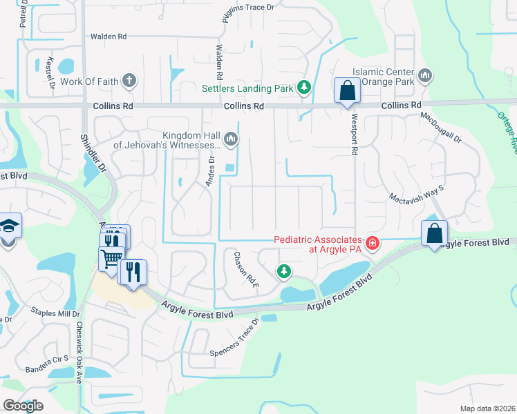 map of restaurants, bars, coffee shops, grocery stores, and more near 8144 Sarcee Trail in Jacksonville