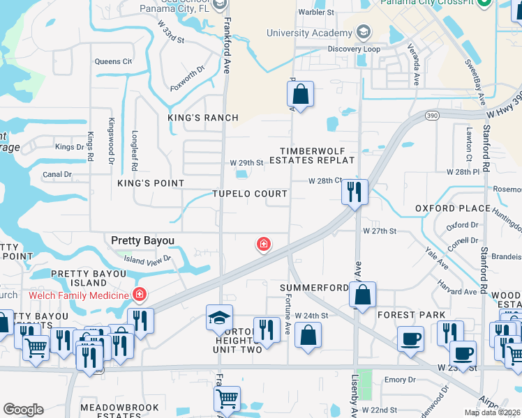 map of restaurants, bars, coffee shops, grocery stores, and more near 1823 Airport Cir in Panama City