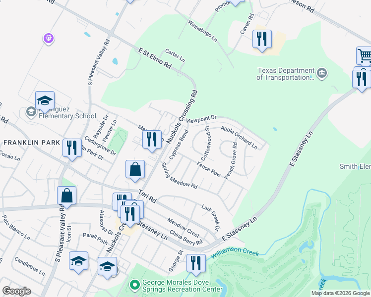 map of restaurants, bars, coffee shops, grocery stores, and more near 5301 Towser Court in Austin