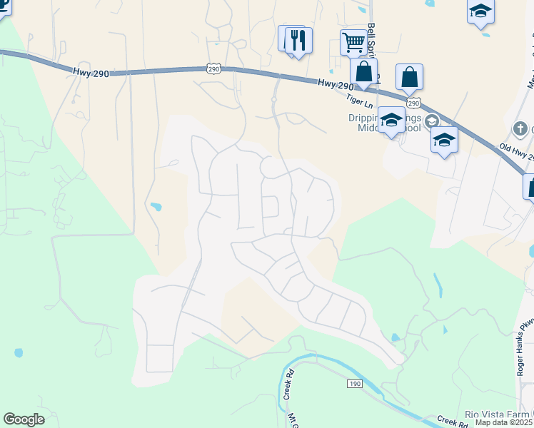 map of restaurants, bars, coffee shops, grocery stores, and more near 240 Red Granite Drive in Dripping Springs