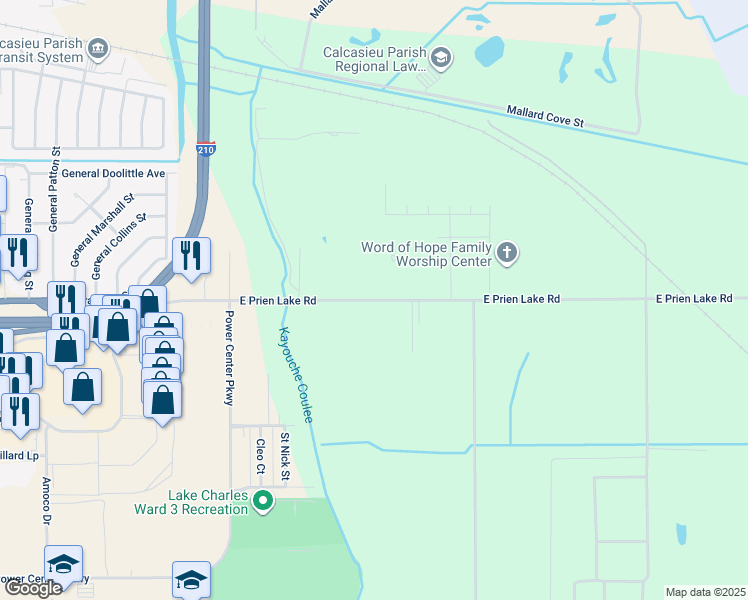 map of restaurants, bars, coffee shops, grocery stores, and more near 3804-4092 E Prien Lake Rd in Lake Charles