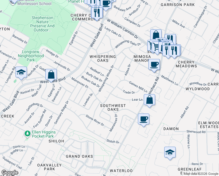 map of restaurants, bars, coffee shops, grocery stores, and more near 2302 Lear Lane in Austin