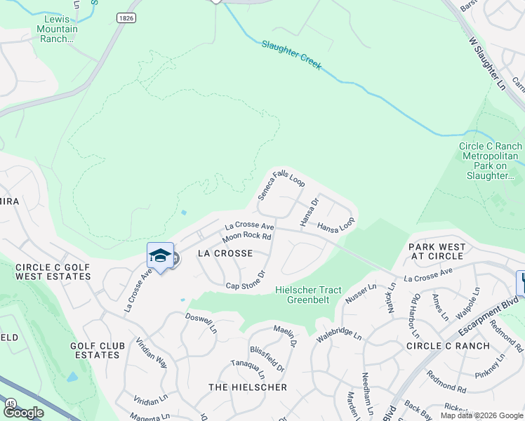 map of restaurants, bars, coffee shops, grocery stores, and more near 7100 Seneca Falls Loop in Austin