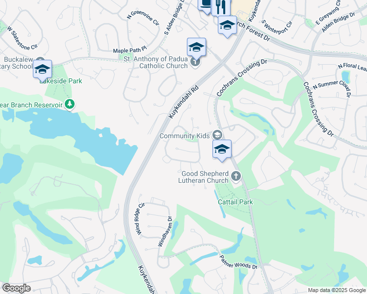 map of restaurants, bars, coffee shops, grocery stores, and more near 35 Tender Violet Place in Spring