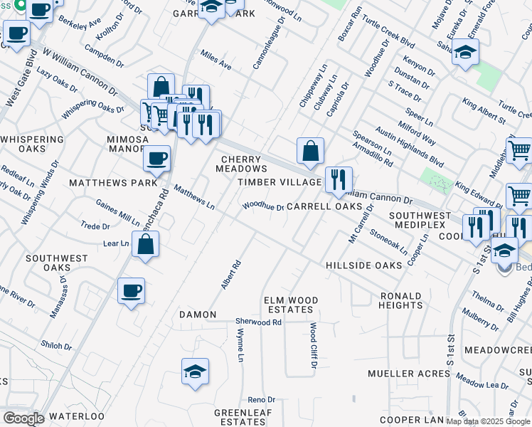 map of restaurants, bars, coffee shops, grocery stores, and more near 7006A Ivory Key Court in Austin
