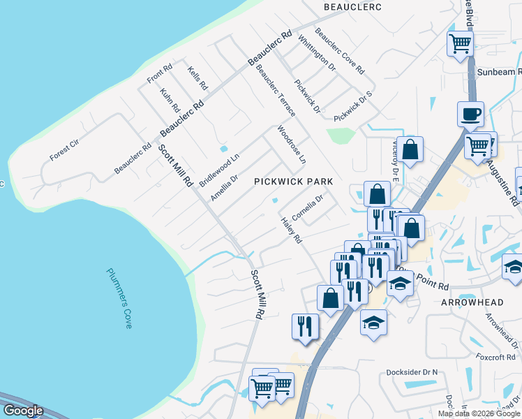 map of restaurants, bars, coffee shops, grocery stores, and more near 2964 Old Orchard Road in Jacksonville