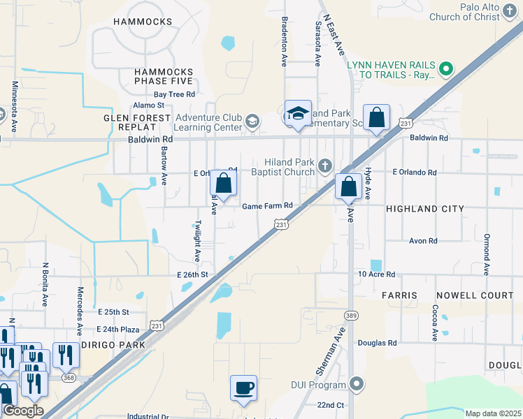 map of restaurants, bars, coffee shops, grocery stores, and more near 2732 Edward Avenue in Panama City