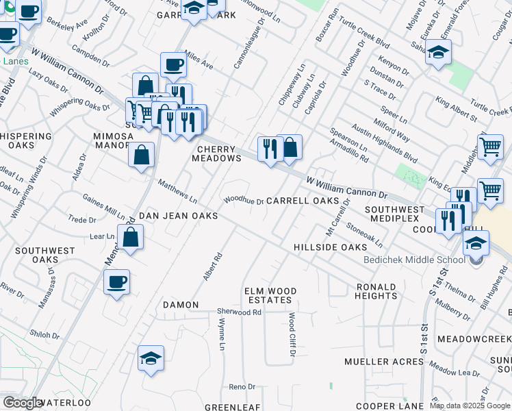 map of restaurants, bars, coffee shops, grocery stores, and more near 7006A Ivory Key Court in Austin