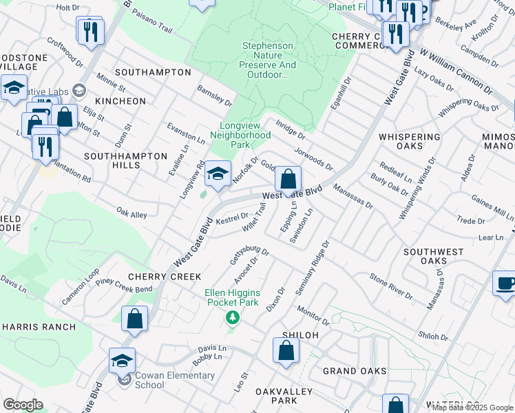map of restaurants, bars, coffee shops, grocery stores, and more near 8000 Willet Trail in Austin