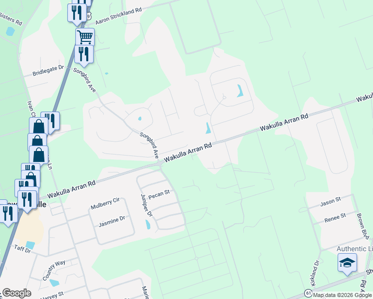 map of restaurants, bars, coffee shops, grocery stores, and more near 47 Gold Finch Way in Crawfordville