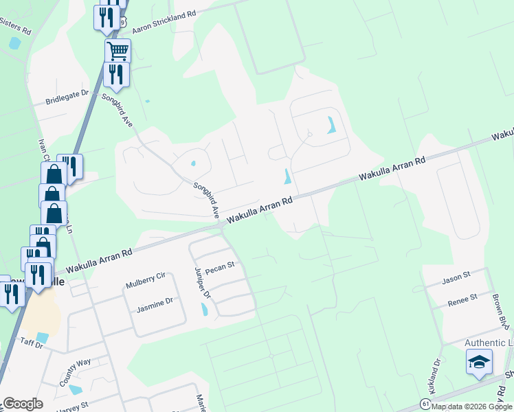 map of restaurants, bars, coffee shops, grocery stores, and more near 47 Gold Finch Way in Crawfordville