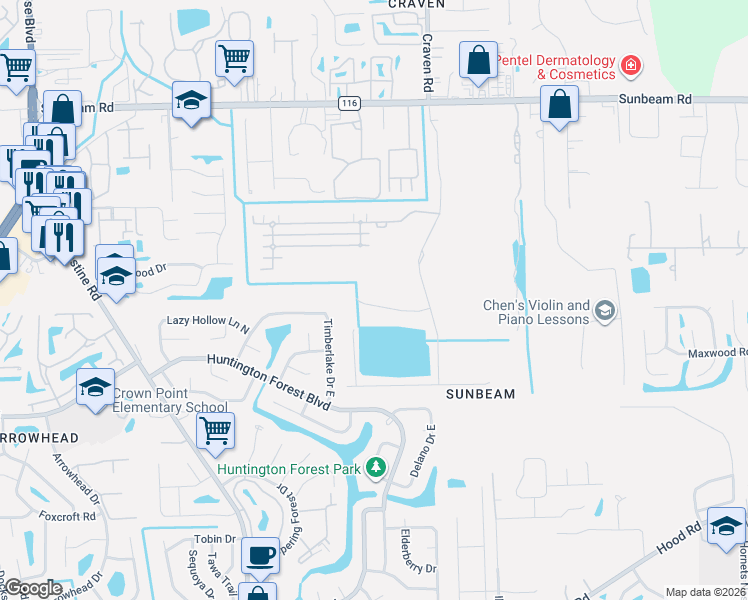 map of restaurants, bars, coffee shops, grocery stores, and more near 9815 Timber Lake Drive East in Jacksonville
