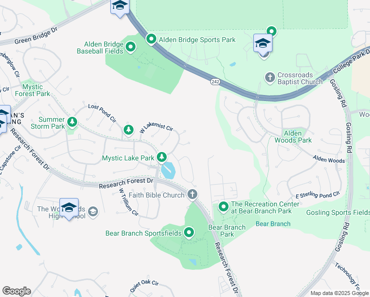 map of restaurants, bars, coffee shops, grocery stores, and more near 99 East Morning Cloud Circle in Spring