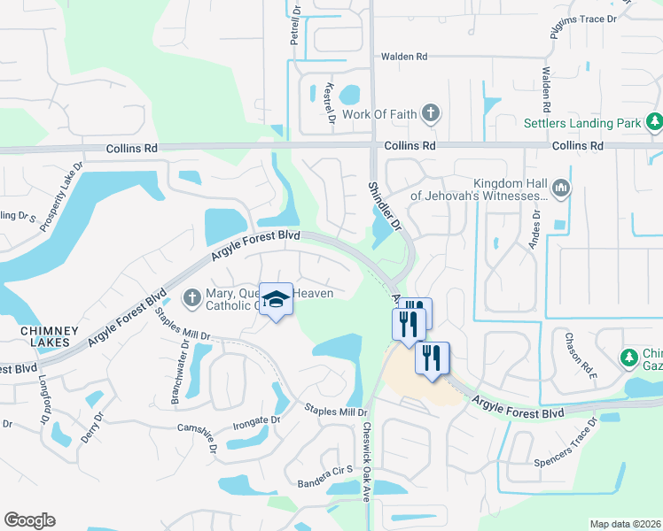 map of restaurants, bars, coffee shops, grocery stores, and more near 8765 Fieldside Drive West in Jacksonville