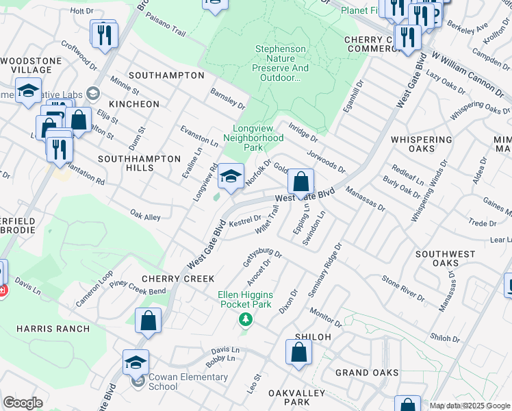 map of restaurants, bars, coffee shops, grocery stores, and more near 8000 Willet Trail in Austin
