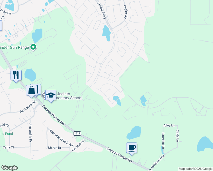 map of restaurants, bars, coffee shops, grocery stores, and more near 17850 Conroe Porter Road in Conroe