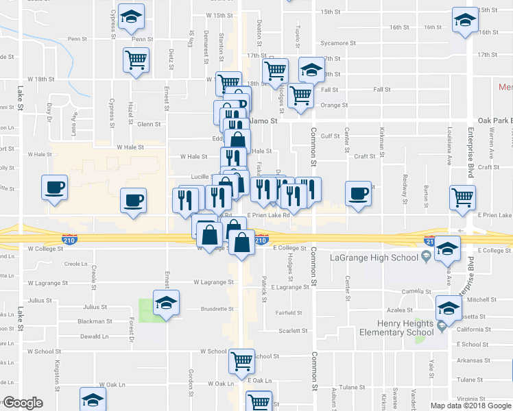 map of restaurants, bars, coffee shops, grocery stores, and more near 3198 Fiske St in Lake Charles