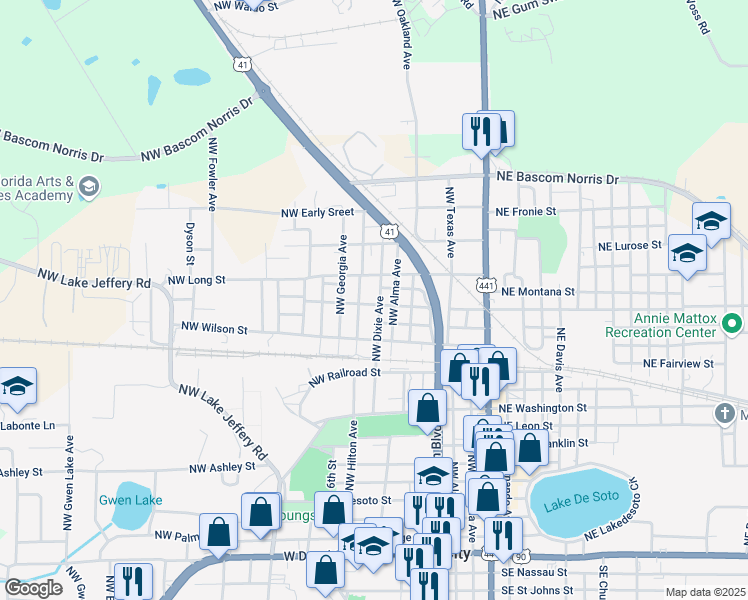 map of restaurants, bars, coffee shops, grocery stores, and more near 612-698 Northwest Long Street in Lake City