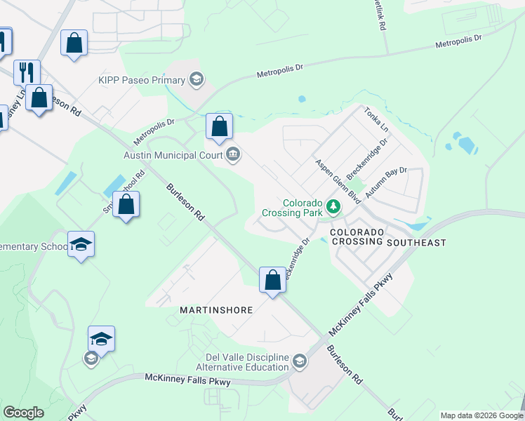 map of restaurants, bars, coffee shops, grocery stores, and more near 7000 Crestone Road in Austin