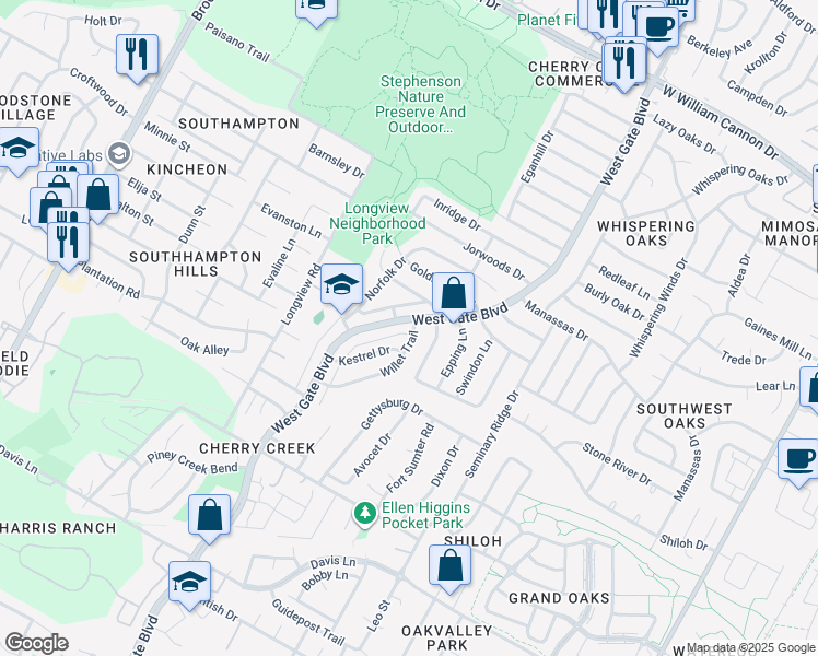 map of restaurants, bars, coffee shops, grocery stores, and more near 7912 Ibis Cove in Austin