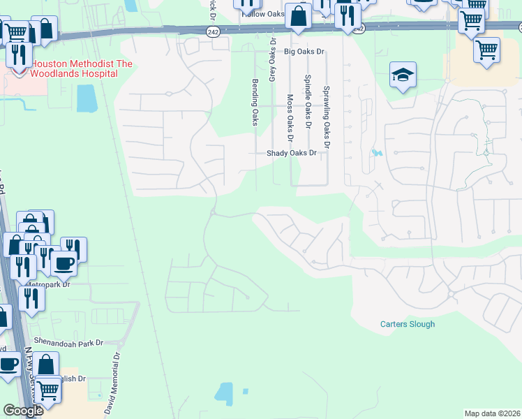 map of restaurants, bars, coffee shops, grocery stores, and more near 9801 Preserve Way in Shenandoah