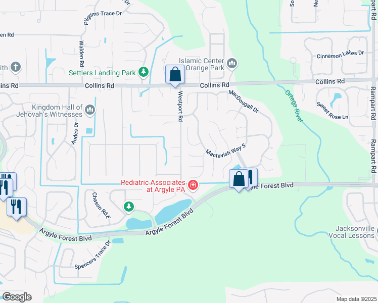 map of restaurants, bars, coffee shops, grocery stores, and more near 8105 Buchannan Court in Jacksonville