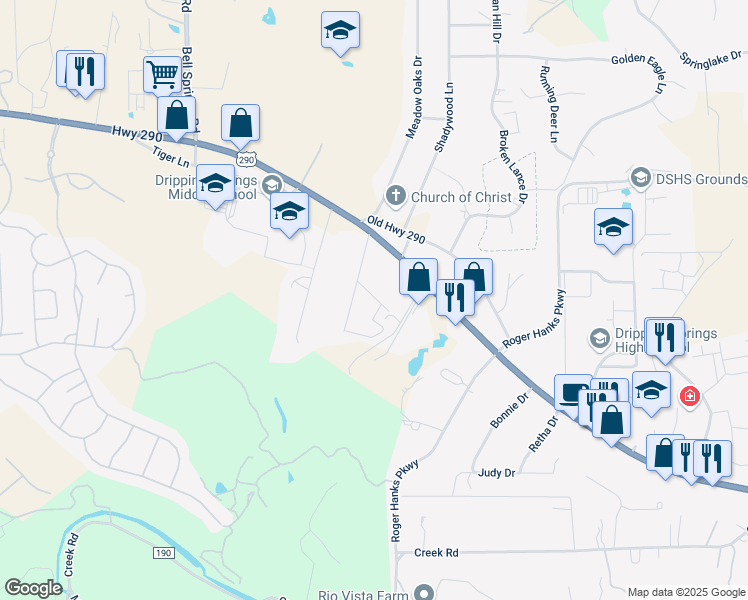map of restaurants, bars, coffee shops, grocery stores, and more near 111 Rose Drive in Dripping Springs