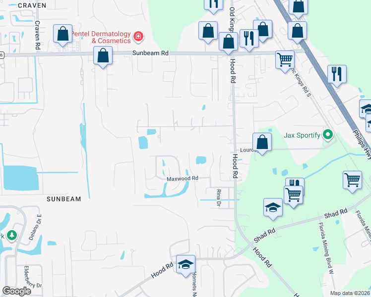 map of restaurants, bars, coffee shops, grocery stores, and more near 4842 Reed Avenue in Jacksonville
