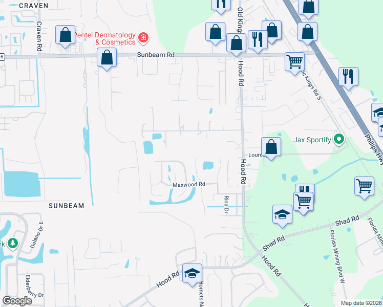map of restaurants, bars, coffee shops, grocery stores, and more near 4842 Reed Avenue in Jacksonville