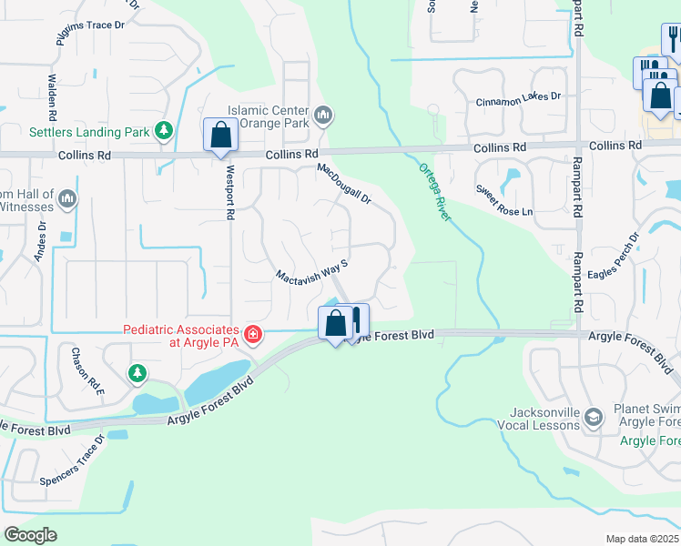 map of restaurants, bars, coffee shops, grocery stores, and more near 8115 Mactavish Way North in Jacksonville