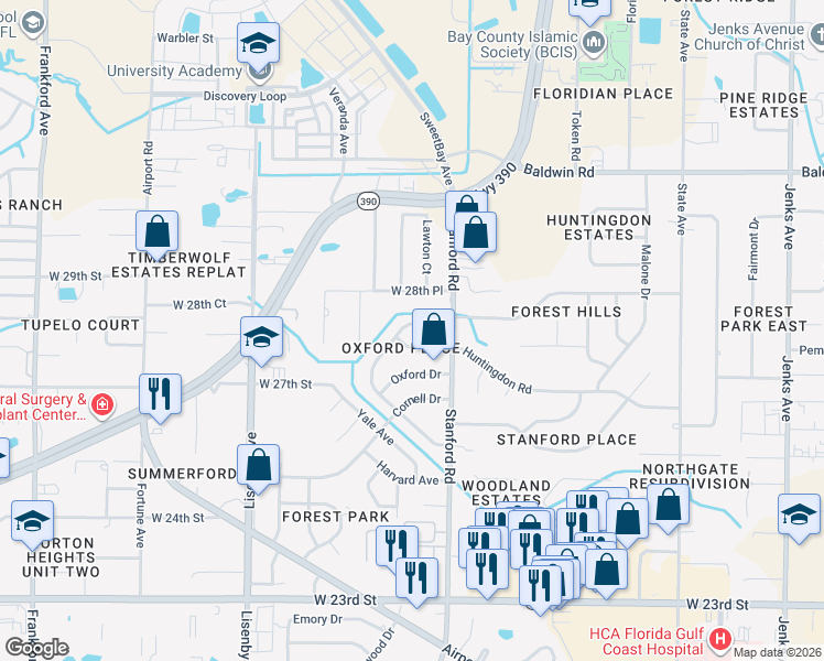 map of restaurants, bars, coffee shops, grocery stores, and more near 1259-1263 Amherst Road in Panama City