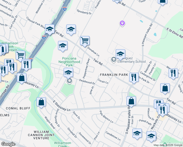 map of restaurants, bars, coffee shops, grocery stores, and more near 2218 Palmera Cove in Austin
