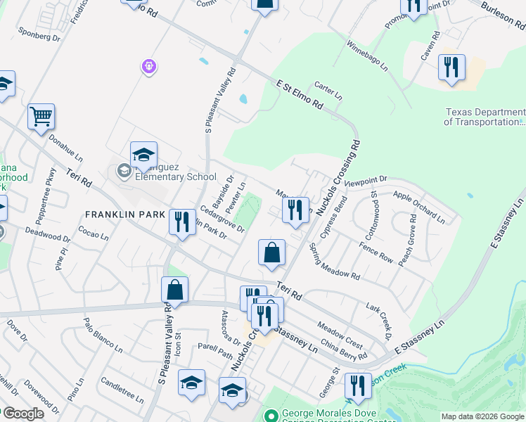 map of restaurants, bars, coffee shops, grocery stores, and more near 4915 Maufrais Lane in Austin