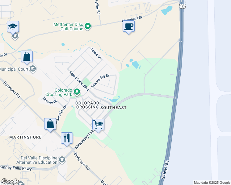 map of restaurants, bars, coffee shops, grocery stores, and more near 3613 Sand Dunes Avenue in Austin