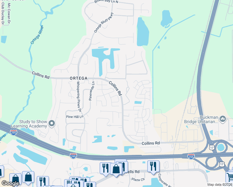 map of restaurants, bars, coffee shops, grocery stores, and more near 5266 Collins Road in Jacksonville