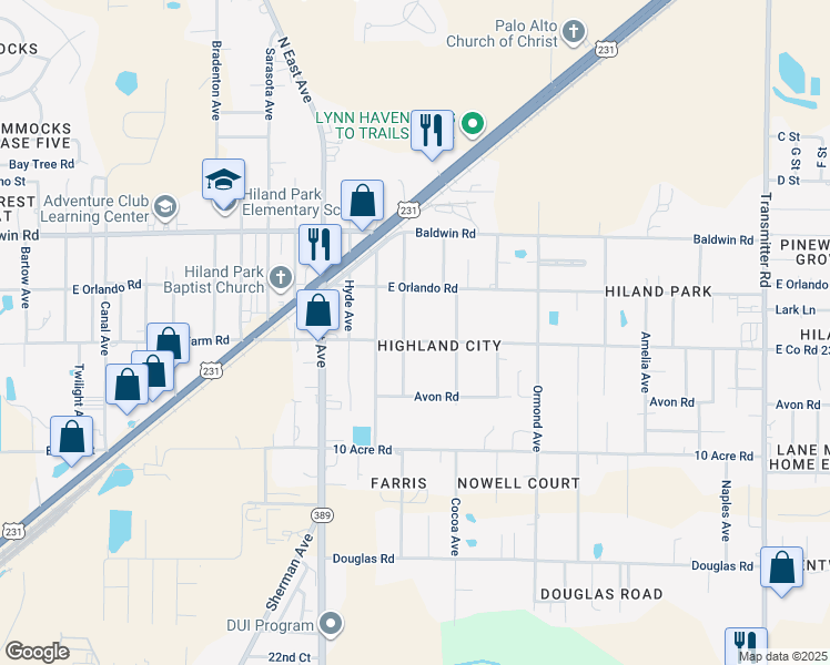 map of restaurants, bars, coffee shops, grocery stores, and more near 2800 Wakulla Avenue in Panama City