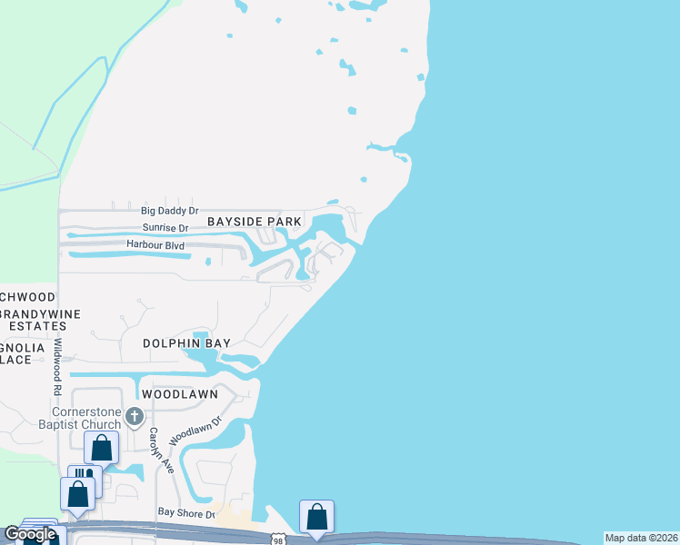 map of restaurants, bars, coffee shops, grocery stores, and more near 6500 Bridge Water Way in Panama City Beach