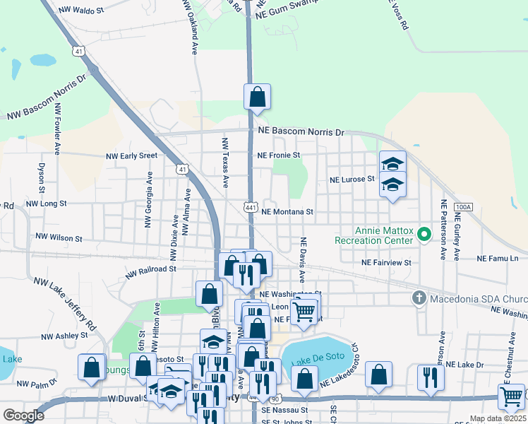 map of restaurants, bars, coffee shops, grocery stores, and more near 1400 Northeast Sam Court in Lake City