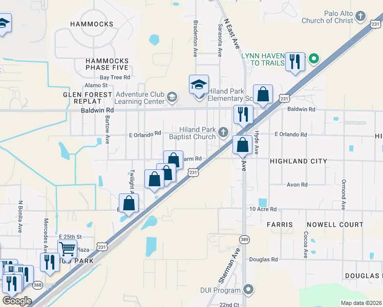 map of restaurants, bars, coffee shops, grocery stores, and more near 2816 Bradenton Avenue in Panama City