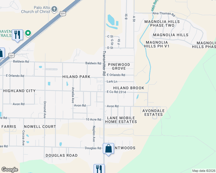map of restaurants, bars, coffee shops, grocery stores, and more near 3528 Lark Lane in Panama City