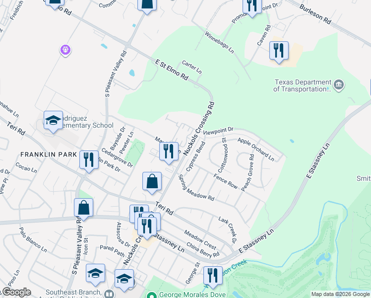 map of restaurants, bars, coffee shops, grocery stores, and more near 4600 Nuckols Crossing Road in Austin