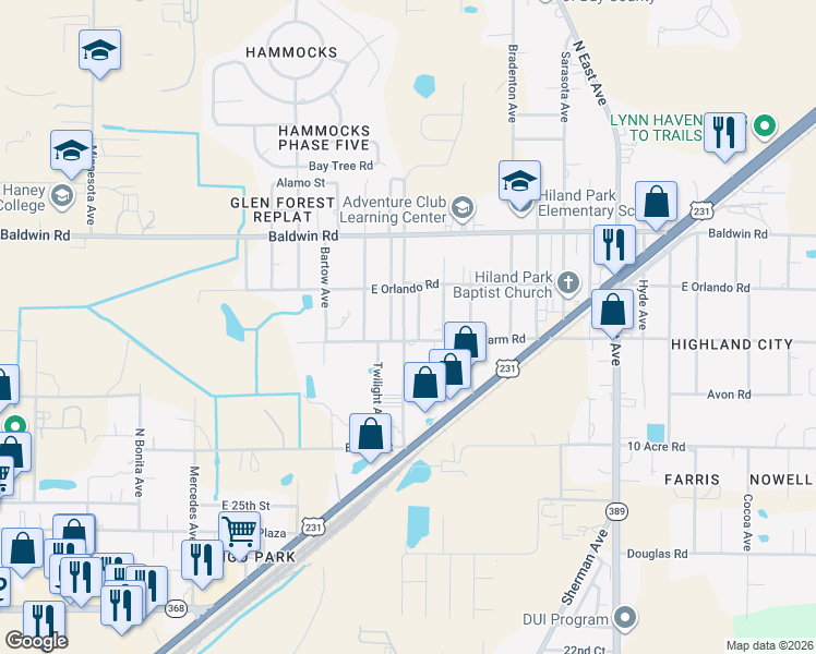 map of restaurants, bars, coffee shops, grocery stores, and more near 2820 La Mesa Avenue in Panama City