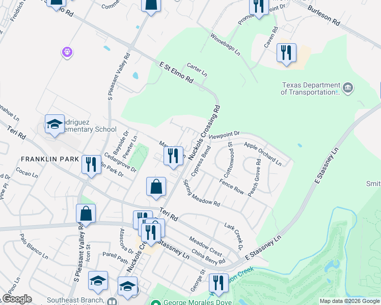 map of restaurants, bars, coffee shops, grocery stores, and more near 4600 Nuckols Crossing Road in Austin