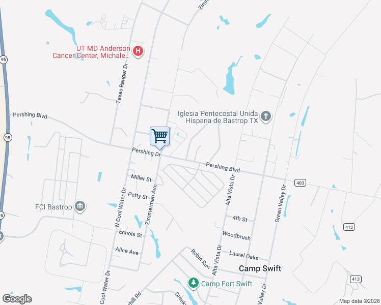 map of restaurants, bars, coffee shops, grocery stores, and more near 113 Horseshoe Drive in Bastrop
