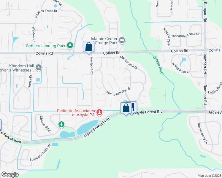 map of restaurants, bars, coffee shops, grocery stores, and more near 8080 Kilwinning Lane in Jacksonville