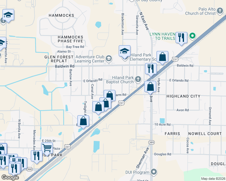 map of restaurants, bars, coffee shops, grocery stores, and more near 2816-2822 Edward Avenue in Panama City