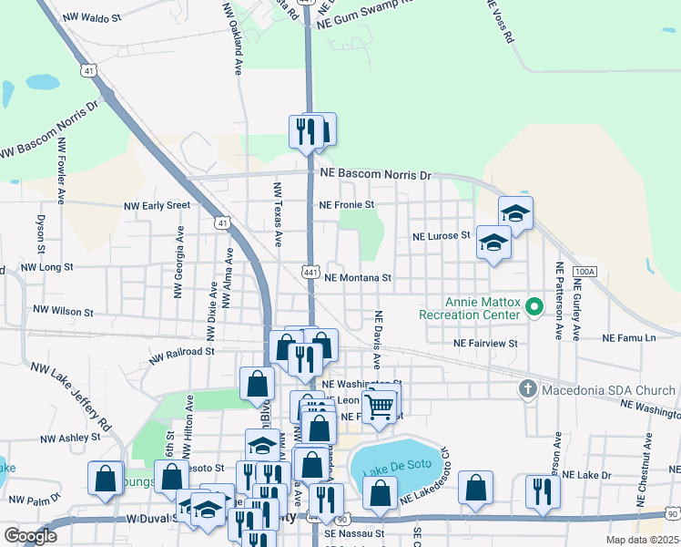 map of restaurants, bars, coffee shops, grocery stores, and more near 1400-1498 Northeast Sam Court in Lake City